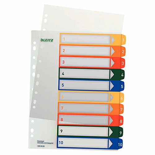 Leitz 12930000 PC-beschriftbares Register, A4, Polypropylen, 1-10, mehrfarbig (4er Pack) von Leitz