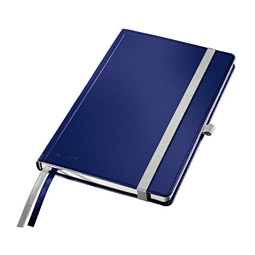 Leitz Notizbuch A5 liniert, 160 Seiten, 80 Blatt, Hardcover mit hochwertigem Bezug, 100 g/m² Papier, Gummizugverschluss, Textilbänder, Stiftelasche, Mit Tasche, Style Serie, Titan Blau, 44850069 von Leitz