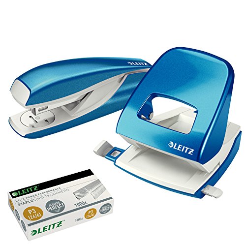 Leitz 5008 NeXXt Series Bürolocher, Metall, bis zu 30 Blatt (Set ? blau metallic) von Leitz