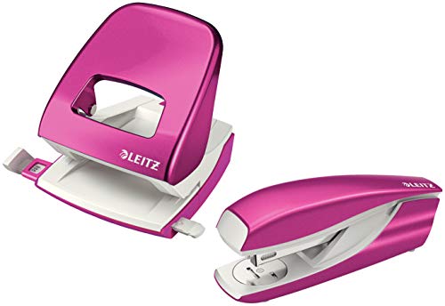 Leitz 50081023 Locher (30 Blatt, Anschlagschiene mit Formatvorgaben, Metall, WOW) metallic pink (Locher + Heftgerät) von Leitz