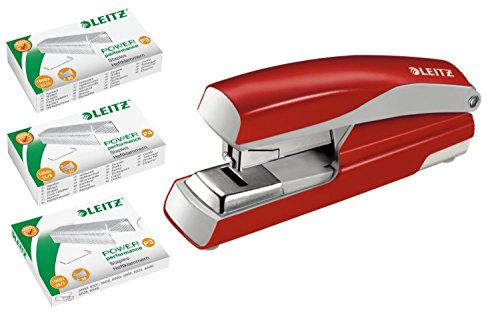 Leitz 5523 Flachheftgerät Stark NeXXt, 40 Blatt mit je 1.000 Heftklammern 24/6 24/8 und 26/6 (rot, mit Klammern 24/6 24/8 26/6) von Leitz