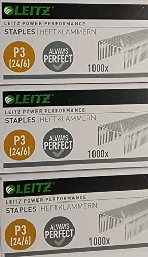 Leitz 55700000 Heftklammer (24/6 mm) 1000 Stück verzinkt (3 Packungen, 24/6mm) von Leitz