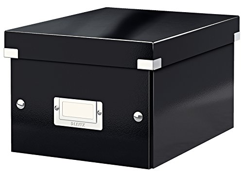 Leitz Click & Store Aufbewahrungsbox mit Deckel Klein, Box für Unterlagen bis A5 im Büro u. Haushalt, Transportbox aus 84% recycelter Premium-Hartpappe, Etikettenhalter, Schwarz, 60430095 von Leitz