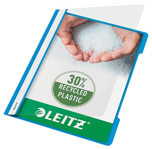 Leitz A4 Standard Schnellhefter, 25er Pack, 30% Pre-Consumer Recycling-Kunststoff, Hefter für A4-Blätter, 60 Blatt Kapazität, Ideal als Dokumententasche für Schule oder Büro, Hellblau, 41910030 von Leitz