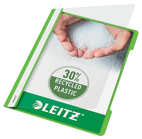 Leitz A4 Standard Schnellhefter, 25er Pack, 30% Pre-Consumer Recycling-Kunststoff, Hefter für A4-Blätter, 60 Blatt Kapazität, Ideal als Dokumententasche für Schule oder Büro, Hellgrün, 41910050 von Leitz