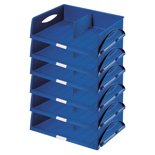 Leitz Ablagekorb Querformat A3, 6er Pack, Ideales Sortier- und Ablagesystem für Poststellen und Kopierräume, Blau, Sorty, 52320035 von Leitz