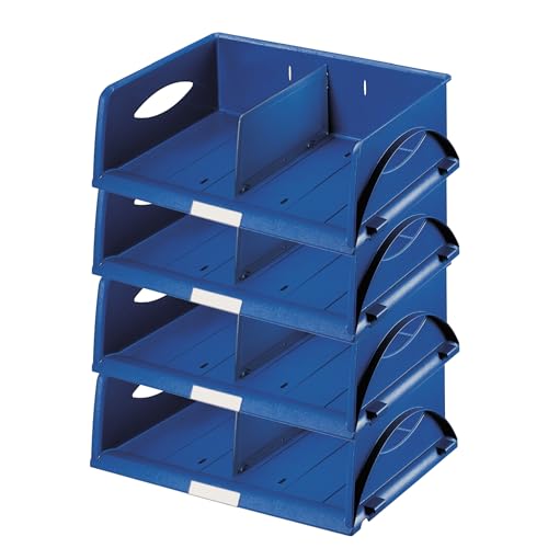 Leitz Ablagekorb Querformat A4 Maxi, 4er Pack, Ideales Sortier- und Ablagesystem für Poststellen und Kopierräume, Blau, Sorty, 52300035 von Leitz