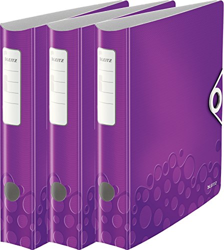 Leitz Aktenordner, A4, elastischer Verschluss, leichter Polyschaum, WOW Reihe, Violet Metallic, 3er Ordner | schmal von Leitz