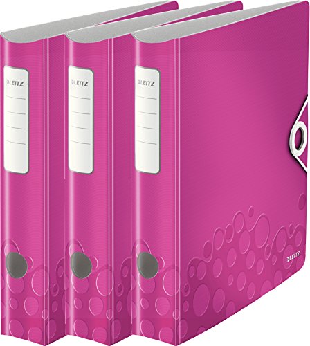 Leitz Aktenordner, A4, elastischer Verschluss, leichter Polyschaum, WOW Reihe, pink metallic, 3er Ordner | schmal von Leitz