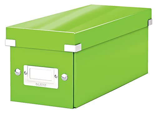 Leitz Click & Store WOW schmale Aufbewahrungsbox mit Deckel, Box zur CD Aufbewahrung, als Geschenkbox oder für Zubehör im Haushalt und Büro, 84% recycelte Premium-Hartpappe, Grün, 60410054 von Leitz