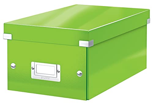 Leitz Click & Store kleine längliche Aufbewahrungsbox, DVD Aufbewahrung, Ideal als Geschenkbox mit Deckel, Stapelbox aus hochwertiger Hartpappe mit laminierter Oberfläche, Grün, 60420054 von Leitz