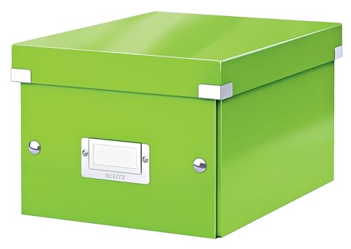 Leitz Click & Store Aufbewahrungsbox mit Deckel Klein, Box für Unterlagen bis A5 im Büro u. Haushalt, Transportbox aus 84% recycelter Premium-Hartpappe, Etikettenhalter, Grün, 60430054 von Leitz