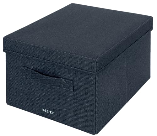 Leitz Aufbewahrungsbox mit Deckel aus Stoff, 2er-Set Organisationsboxen, Universell, faltbar & umweltfreundlich, Organizer für Büro, Haushalt, Schule oder als Sofa Organiser, Grau, Mittel, 61440089 von Leitz