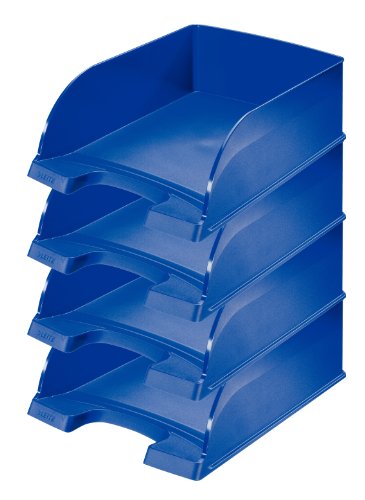 Leitz Briefkorb A4 Jumbo, 4er Pack, Briefablage mit extra großem Fassungsvermögen in Premium-Qualität, Stapelbare Ablagefächer als Schreibtisch-Organizer, Kombinierbar mit Plus-Serie, Blau, 52330035 von Leitz