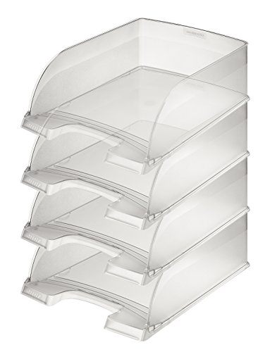 Leitz Briefkorb A4 Jumbo 4er Pack, Briefablage mit extra großem Fassungsvermögen in Premium-Qualität, Stapelbare Ablagefächer als Organizer, Kombinierbar mit Plus-Serie, Transparent, 52330003 von Leitz