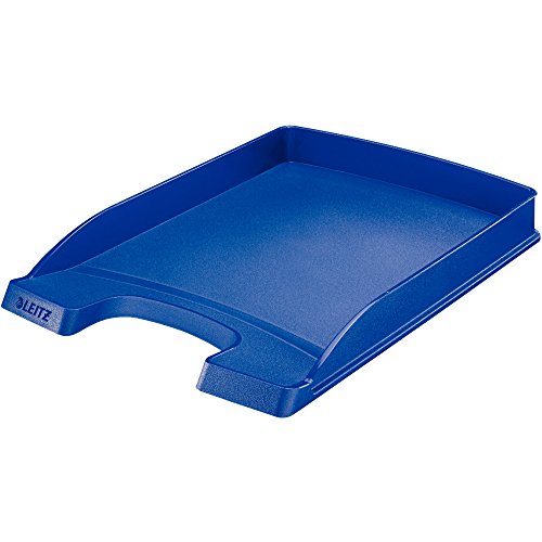 Leitz Briefkorb Flach A4, Briefablage in Premium-Qualität, Stapelbares Ablagefach als Schreibtisch-Organizer, Kombinierbar mit Plus-Serie, Blau, 52370035 von Leitz