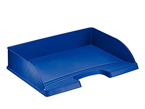 Leitz Briefkorb Querformat A4, Briefablage in Premium-Qualität, Stapelbares Ablagefach als Schreibtisch-Organizer, Kombinierbar mit Plus-Serie, Blau, 52180035 von Leitz