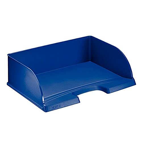 Leitz Briefkorb Querformat A4, 4er Pack, Briefablage mit extra großem Fassungsvermögen in Premium-Qualität, Stapelbare Ablagefächer als Organizer, Kombinierbar mit Plus-Serie, Blau, 52190035 von Leitz