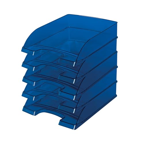 Leitz Briefkorb Standard A4, 5er Pack, Transparente Briefablage in Premium-Qualität, Stapelbare Ablagefächer als Schreibtisch-Organizer, Kombinierbar mit Plus-Serie, Blau, 52260039 von Leitz