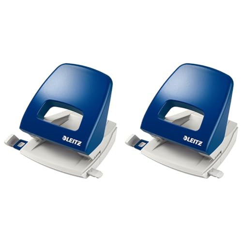 Leitz Büro Locher aus Metall, Für 25 Blatt, Anschlagschiene mit Formatangaben, Ergonomisches Design, blau, NeXXt-Serie, 50050035 (Packung mit 2) von Leitz