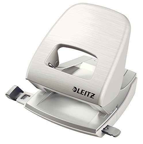 Leitz Büro Locher aus Metall, Für 30 Blatt, Anschlagschiene mit Formatangaben, Ergonomisches Design, Arktik weiß, Style Serie, 50060004 von Leitz