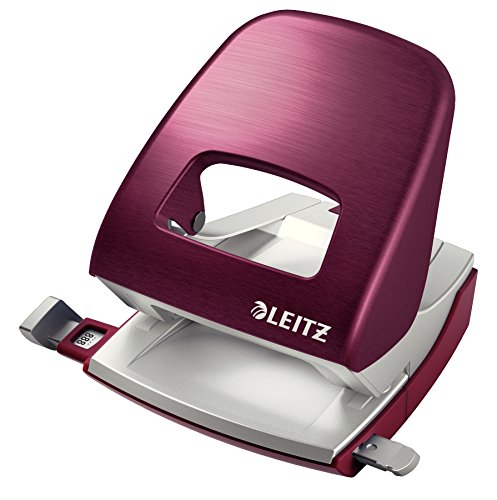 Leitz Büro Locher aus Metall, Für 30 Blatt, Anschlagschiene mit Formatangaben, Ergonomisches Design, Granat rot, Style Serie, 50060028 von Leitz