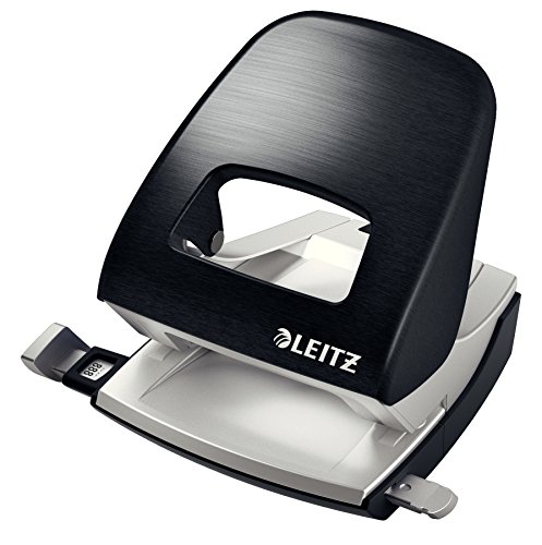 Leitz Büro Locher aus Metall, Für 30 Blatt, Anschlagschiene mit Formatangaben, Ergonomisches Design, Satin schwarz, Style Serie, 50060094 von Leitz