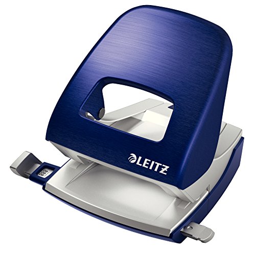 Leitz Büro Locher aus Metall, Für 30 Blatt, Anschlagschiene mit Formatangaben, Ergonomisches Design, Titan blau, Style Serie, 50060069 von Leitz