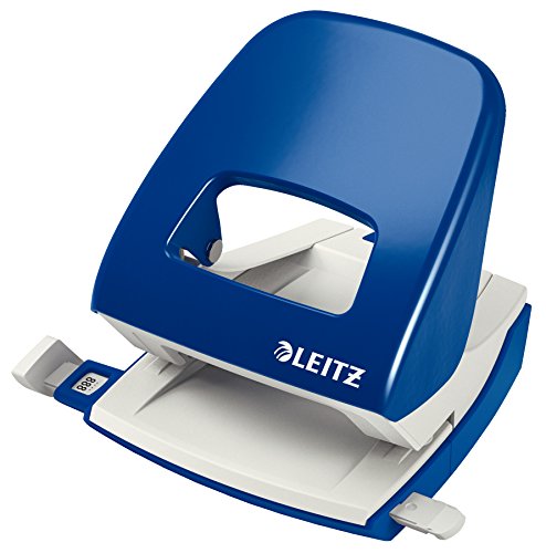 Leitz Büro Locher aus Metall, Für 30 Blatt, Anschlagschiene mit Formatangaben, Ergonomisches Design, blau, 50086035 von Leitz