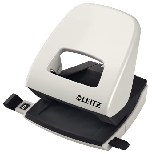 Leitz Büro Locher aus Metall, Für 30 Blatt, Anschlagschiene mit Formatangaben, Ergonomisches Design, grau, 50080085 von Leitz