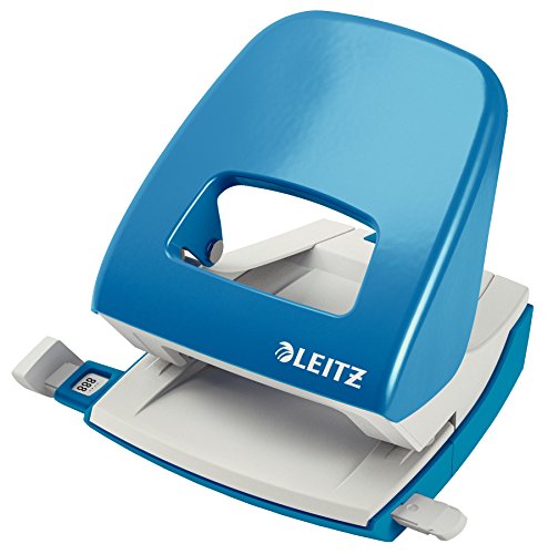 Leitz Büro Locher aus Metall, Für 30 Blatt, Anschlagschiene mit Formatangaben, Ergonomisches Design, hellblau, 50080030 von Leitz