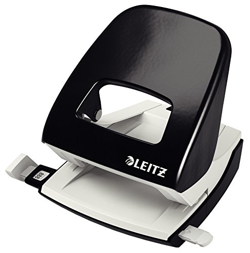 Leitz Büro Locher aus Metall, Für 30 Blatt, Anschlagschiene mit Formatangaben, Ergonomisches Design, schwarz, 50086095 von Leitz