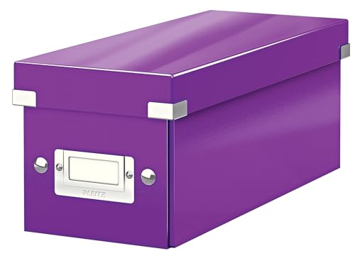 Leitz Click & Store WOW schmale Aufbewahrungsbox mit Deckel, Box zur CD Aufbewahrung, als Geschenkbox oder für Zubehör im Haushalt und Büro, 84% recycelte Premium-Hartpappe, Violett, 60410062 von Leitz