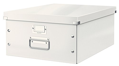 Leitz Click & Store Aufbewahrungsbox mit Deckel Groß, Box für Unterlagen bis A3 im Büro oder Haushalt, Transportbox aus 85 % recycelter Premium-Hartpappe, Stabile Metallgriffe, Weiß, 60450001 von Leitz