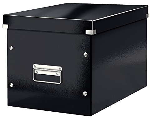 Leitz Click & Store Aufbewahrungsbox mit Deckel Groß, Würfelbox passend für Kallax Regale in Wohnzimmer oder Büro, Box aus 80 % recycelter Premium-Hartpappe, Stabile Metallgriffe, Schwarz, 61080095 von Leitz