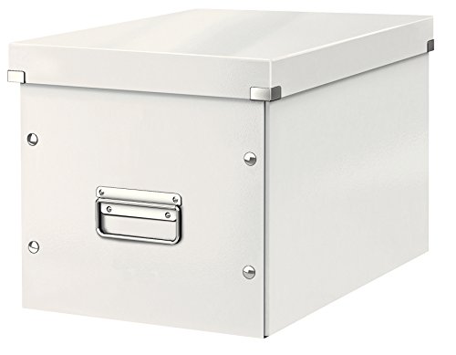 Leitz Click & Store Aufbewahrungsbox mit Deckel Groß, Würfelbox passend für Kallax Regale in Wohnzimmer oder Büro, Box aus 80 % recycelter Premium-Hartpappe, Stabile Metallgriffe, Weiß, 61080001 von Leitz