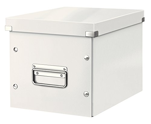 Leitz Click & Store Aufbewahrungsbox mit Deckel Mittel-Groß, Würfelbox für Regale im Wohnzimmer oder Büro, Transportbox aus 80 % recycelter Premium-Hartpappe, Stabile Metallgriffe, Weiß, 61090001 von Leitz