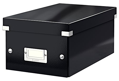 Leitz Click & Store kleine längliche Aufbewahrungsbox, DVD Aufbewahrung, Ideal als Geschenkbox mit Deckel, Stapelbox aus hochwertiger Hartpappe mit laminierter Oberfläche, Schwarz, 60420095 von Leitz