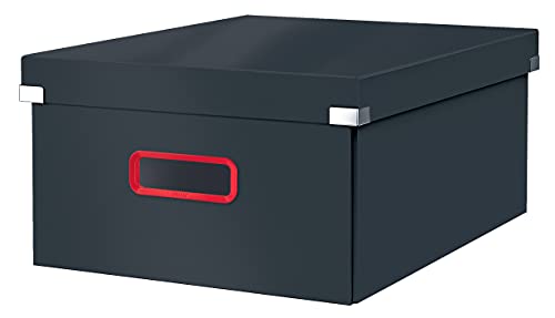 Leitz Click & Store Große Aufbewahrungsbox, Faltbare A3-Aktenbox mit Deckel, Stabiler Premium-Kartonbehälter für die Ablage von Unterlagen, Zuhause/Büro, Cosy Serie, Samtgrau, 53490089 von Leitz