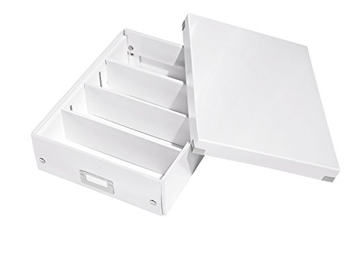 Leitz Click & Store Aufbewahrungsbox mit Deckel Mittel-Groß, Box mit Trennwänden für Zubehör im Büro oder Utensilien im Haushalt, Transportbox aus 85 % recycelter Premium-Hartpappe, Weiß, 60580001 von Leitz