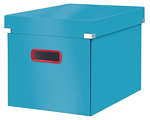 Leitz Click & Store große Aufbewahrungsbox Cube, Faltbare Aufbewahrungsbox mit Deckel, Stabiler Premium-Karton, zum Transport und zur Ablage von Dokumenten, Cosy Serie, Sanftes Blau, 53470061 von Leitz