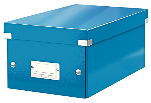 Leitz Click & Store kleine, längliche Aufbewahrungsbox mit Deckel, Box zur DVD Aufbewahrung, als Geschenkbox oder für Zubehör im Haushalt und Büro, 84% recycelte Premium-Hartpappe, Blau, 60420036 von Leitz