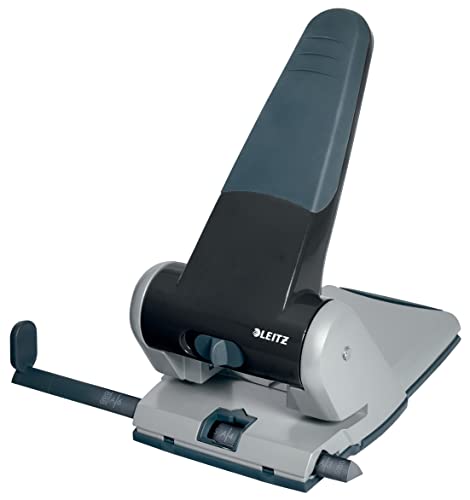 Leitz Extrastarker Registraturlocher aus Metall, Für 65 Blatt, Großer Locher für das Büro, Anschlagschiene mit Formatangaben, Ergonomisches Design, schwarz, 51800095 von Leitz