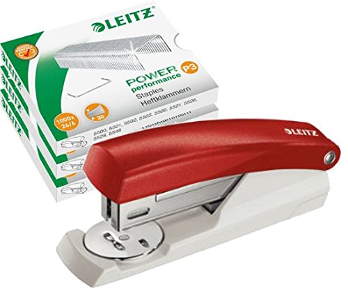 Leitz NeXXt 55010025 kleines Büroheftgerät 25 Blatt rot + 3000 Klammern 26/6 von Leitz