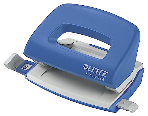 Leitz NeXXt Recycle Mini-Locher, 10 Blattlocher A4, kleiner Papierlocher für Büro & Schule, 100 % recyclebar, CO2-kompensiert, umweltfreundlich, Recycle-Sortiment, Blau, 50100035 von Leitz