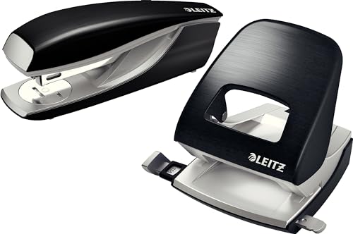 Leitz NeXXt Style Metall Locher + Büroheftgerät 30 Blatt Schreibtisch Bundle (satin schwarz) von Leitz