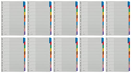 Leitz Ordner Register Blanko, 1-10, Karton, f?r A4, mit Deckblatt, 10 Trennbl?tterm, verst?rktem Lochrand und bunten Taben, 43210000 (10) von Leitz