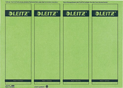 Leitz PC-beschriftbare Rückenschilder selbstklebend für Standard- und Hartpappe-Ordner, 100 Stück, Kurzes und breites Format, 62 x 192 mm, Papier, grün, 16852055 von Leitz