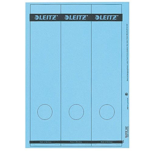 Leitz PC-beschriftbare Rückenschilder selbstklebend für Standard- und Hartpappe-Ordner, 75 Stück, Langes und breites Format, 62 x 285 mm, Papier, blau, 16870035 von Leitz