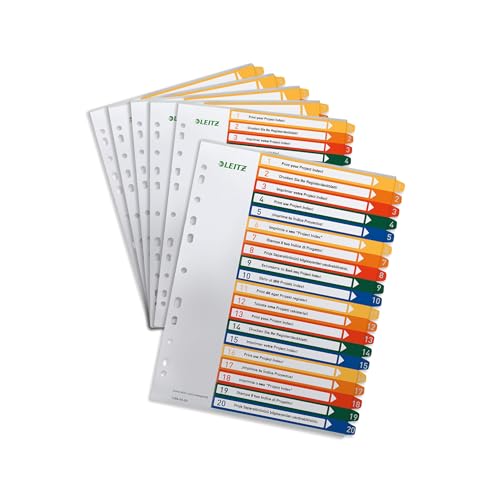 Leitz PC-beschriftbares Register, 6er Pack, PP, Extrabreit, Mehrfarbig, Zahlen 1-20, 12960000 von Leitz